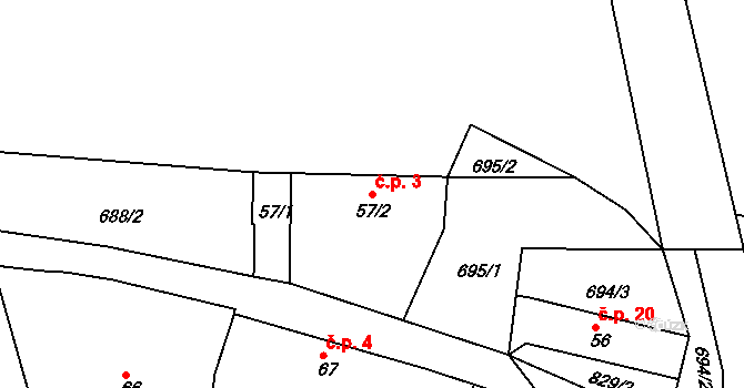 Obora u Cerhonic 3, Cerhonice na parcele st. 57/2 v KÚ Cerhonice, Katastrální mapa