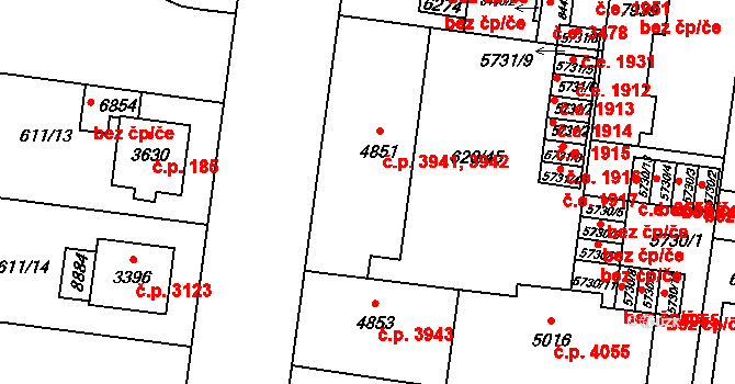 Zlín 3941,3942 na parcele st. 4851 v KÚ Zlín, Katastrální mapa