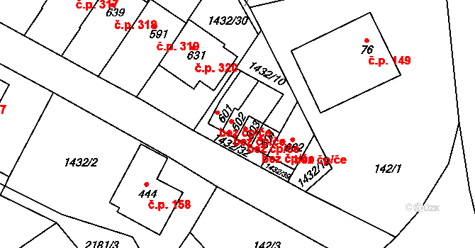 Borová 42382963 na parcele st. 601 v KÚ Borová u Poličky, Katastrální mapa