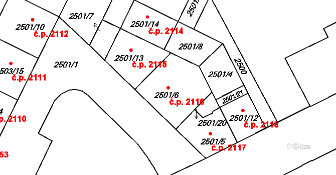 Předměstí 2116, Opava na parcele st. 2501/6 v KÚ Opava-Předměstí, Katastrální mapa