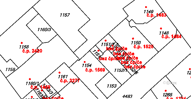 Teplice 45107963 na parcele st. 1151/1 v KÚ Teplice, Katastrální mapa