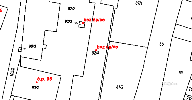 Březnice 49198963 na parcele st. 92/4 v KÚ Březnice, Katastrální mapa