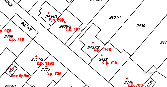 Kuřim 1768 na parcele st. 2437/3 v KÚ Kuřim, Katastrální mapa