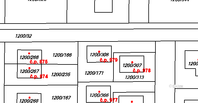 Vejprnice 979 na parcele st. 1200/308 v KÚ Vejprnice, Katastrální mapa