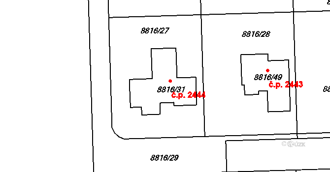 Mělkovice 2444, Žďár nad Sázavou na parcele st. 8816/31 v KÚ Město Žďár, Katastrální mapa