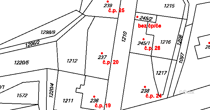 Malinné 20, Prosetín na parcele st. 237 v KÚ Prosetín u Hlinska, Katastrální mapa