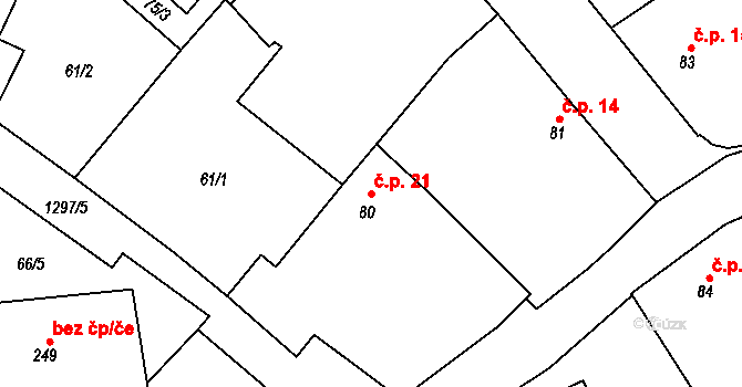 Hrádek 21 na parcele st. 80 v KÚ Hrádek u Sušice, Katastrální mapa