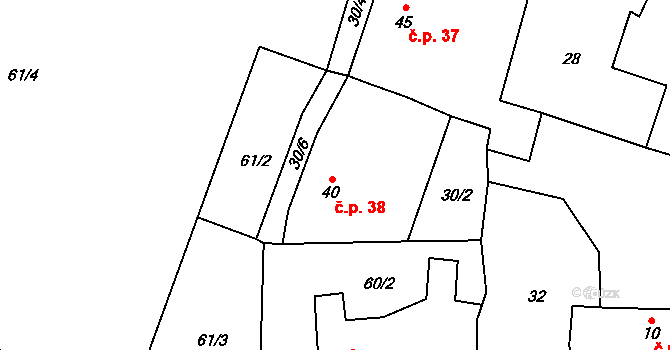 Kakejcov 38 na parcele st. 40 v KÚ Kakejcov, Katastrální mapa