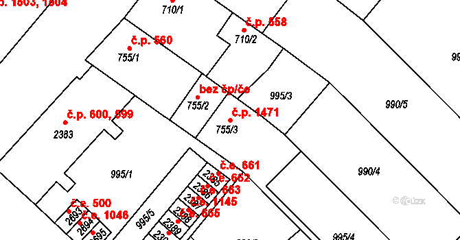 Náchod 1471 na parcele st. 755/3 v KÚ Náchod, Katastrální mapa