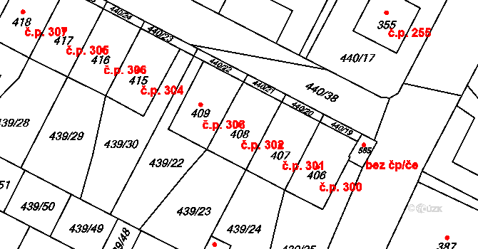 Opatovice nad Labem 302 na parcele st. 408 v KÚ Opatovice nad Labem, Katastrální mapa