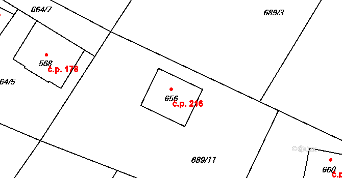 Horní Maxov 216, Lučany nad Nisou na parcele st. 656 v KÚ Horní Maxov, Katastrální mapa