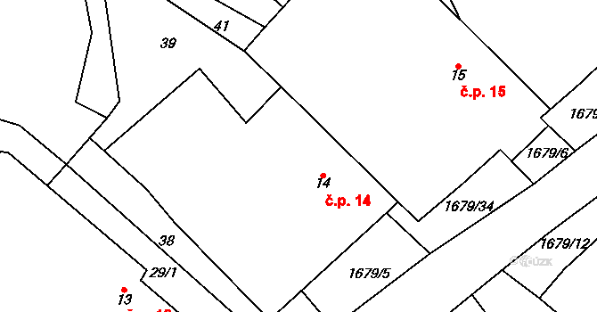 Stranná 14, Žirovnice na parcele st. 14 v KÚ Stranná u Žirovnice, Katastrální mapa