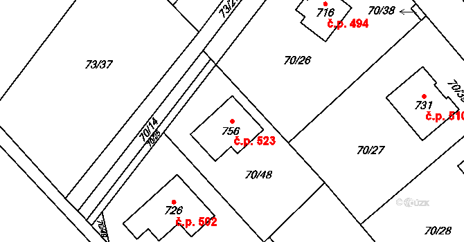 Horní Datyně 523, Vratimov na parcele st. 756 v KÚ Horní Datyně, Katastrální mapa