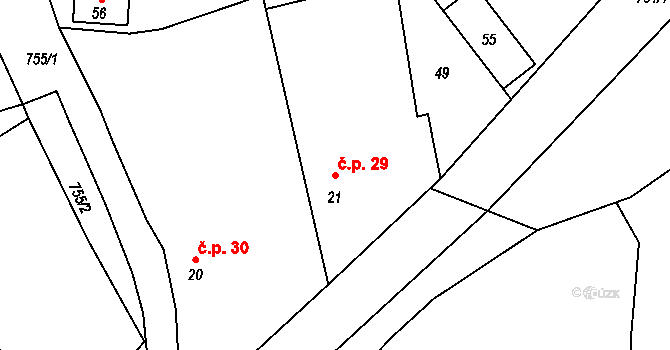 Malměřice 29, Blatno na parcele st. 21 v KÚ Malměřice, Katastrální mapa