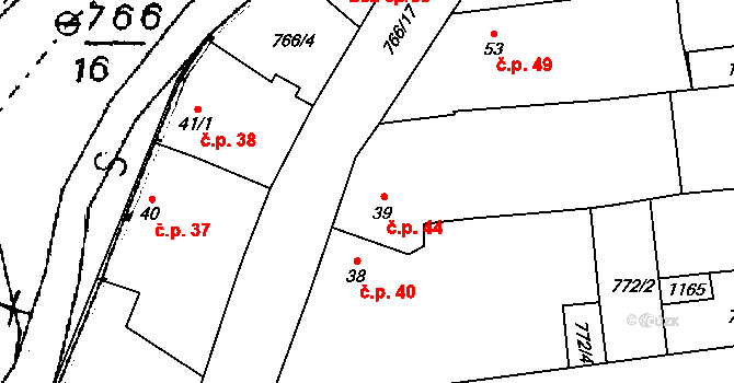 Lelov 44, Stod na parcele st. 39 v KÚ Lelov, Katastrální mapa