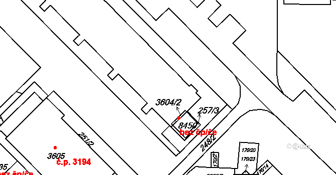 Kroměříž 3073,3074,3075,3076, na parcele st. 3604/1 v KÚ Kroměříž, Katastrální mapa