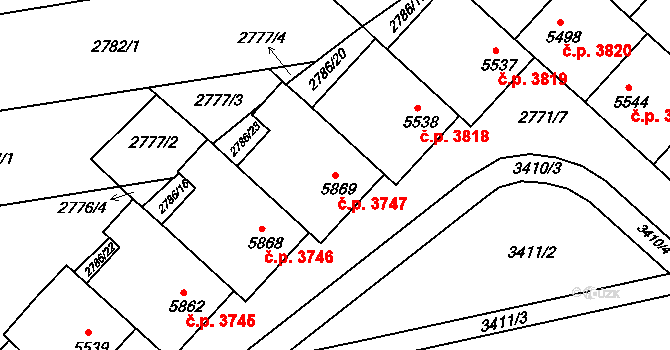 Kroměříž 3747 na parcele st. 5869 v KÚ Kroměříž, Katastrální mapa