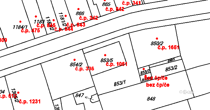 Holešov 1061 na parcele st. 853/5 v KÚ Holešov, Katastrální mapa