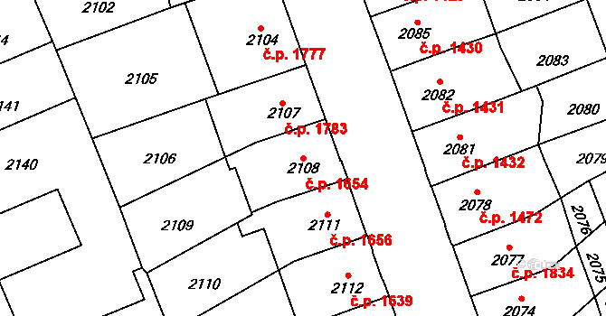 Přerov I-Město 1654, Přerov na parcele st. 2108 v KÚ Přerov, Katastrální mapa