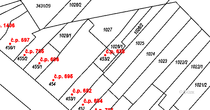 Lipník nad Bečvou I-Město 638, Lipník nad Bečvou na parcele st. 453/2 v KÚ Lipník nad Bečvou, Katastrální mapa