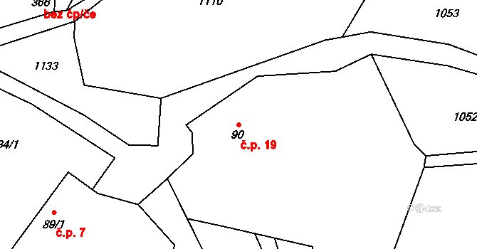 Onšovec 19, Horka II na parcele st. 90 v KÚ Horka nad Sázavou, Katastrální mapa