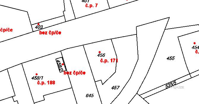 Malín 171, Kutná Hora na parcele st. 456 v KÚ Malín, Katastrální mapa