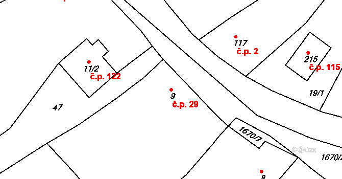 Lišice 29, Dolní Lukavice na parcele st. 9 v KÚ Lišice u Dolní Lukavice, Katastrální mapa