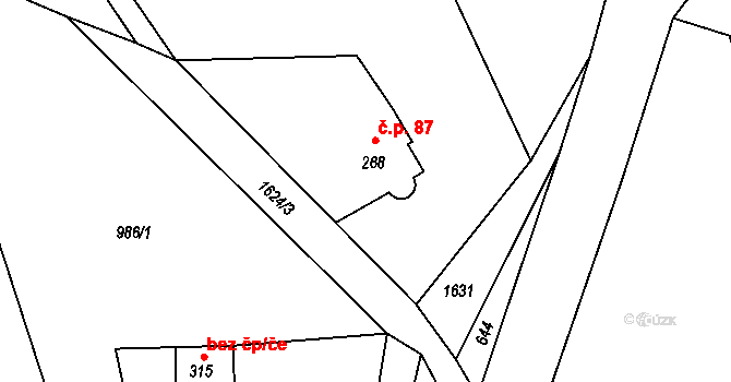 Loužnice 87 na parcele st. 268 v KÚ Loužnice, Katastrální mapa