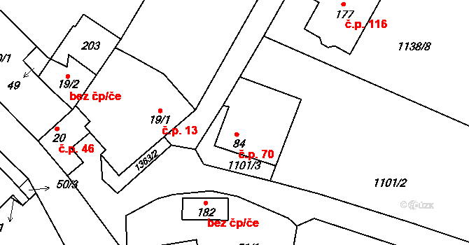 Střížov 70, Brtnice na parcele st. 84 v KÚ Střížov, Katastrální mapa