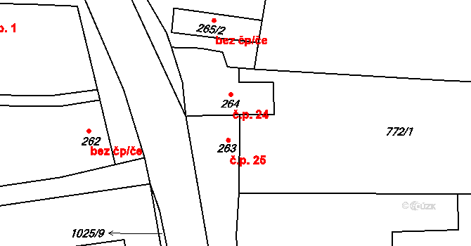Zámostí 25, Rožďalovice na parcele st. 263 v KÚ Zámostí u Rožďalovic, Katastrální mapa