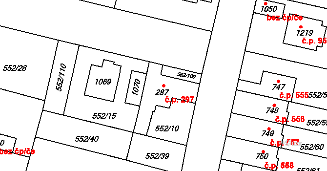 Líbeznice 297 na parcele st. 287 v KÚ Líbeznice, Katastrální mapa