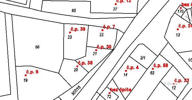 Vonoklasy 30 na parcele st. 21 v KÚ Vonoklasy, Katastrální mapa