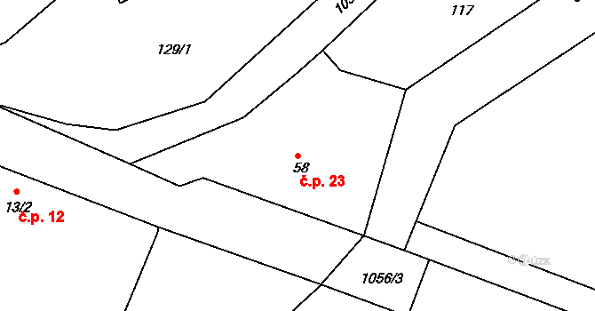 Prostřední Svince 23, Dolní Třebonín na parcele st. 58 v KÚ Prostřední Svince, Katastrální mapa