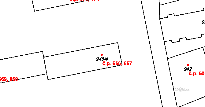 Ždánice 666,667 na parcele st. 945/4 v KÚ Ždánice, Katastrální mapa