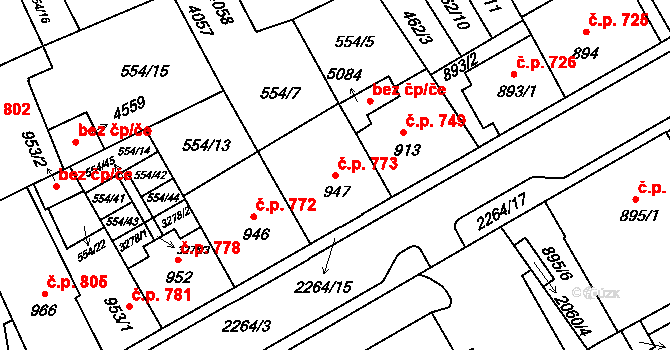 Šumperk 773 na parcele st. 947 v KÚ Šumperk, Katastrální mapa