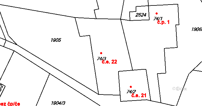 Sembratec 22, Petroupim na parcele st. 74/3 v KÚ Petroupim, Katastrální mapa