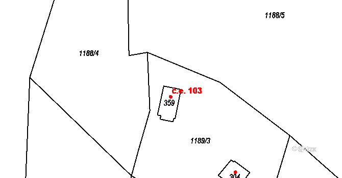 Třemblat 103, Ondřejov na parcele st. 359 v KÚ Třemblat, Katastrální mapa