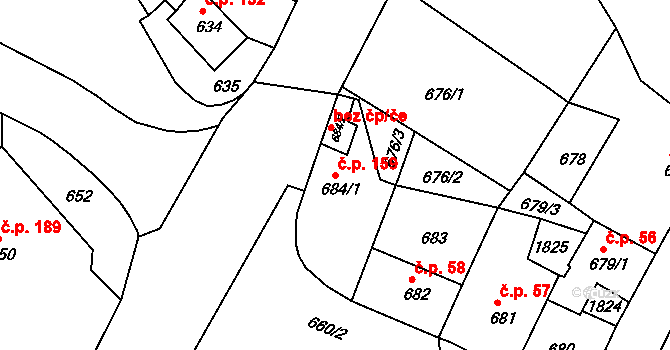 Hrádek nad Nisou 159 na parcele st. 684/1 v KÚ Hrádek nad Nisou, Katastrální mapa