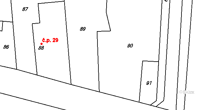 Sedlice 14, Praskačka na parcele st. 90 v KÚ Sedlice u Hradce Králové, Katastrální mapa