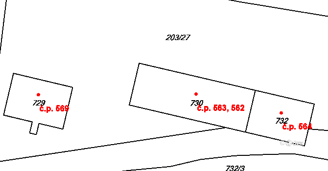 Smiřice 562,563 na parcele st. 730 v KÚ Smiřice, Katastrální mapa