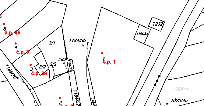 Vrbka 1 na parcele st. 1 v KÚ Vrbka u Sulimova, Katastrální mapa