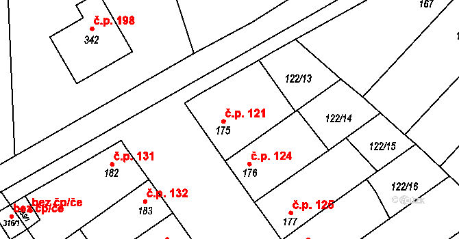 Žalkovice 121 na parcele st. 175 v KÚ Žalkovice, Katastrální mapa