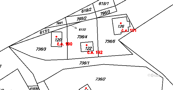 Voltýřov 192, Klučenice na parcele st. 122 v KÚ Podskalí, Katastrální mapa