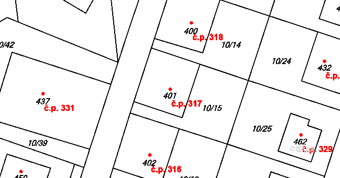 Vodochody 317, Straškov-Vodochody na parcele st. 401 v KÚ Vodochody, Katastrální mapa