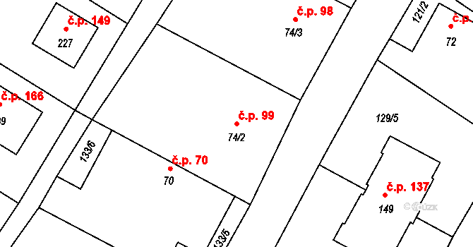 Sudoměřice u Bechyně 99 na parcele st. 74/2 v KÚ Sudoměřice u Bechyně, Katastrální mapa