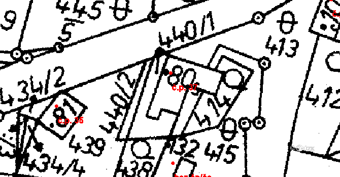 Lhota nad Rohanovem 37, Vacov na parcele st. 80 v KÚ Javorník u Stach, Katastrální mapa