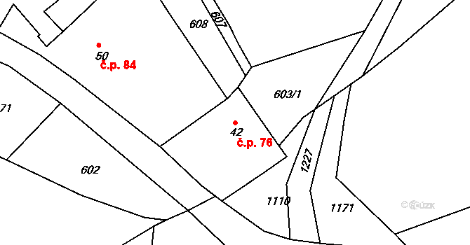 Levín 76 na parcele st. 42 v KÚ Muckov, Katastrální mapa