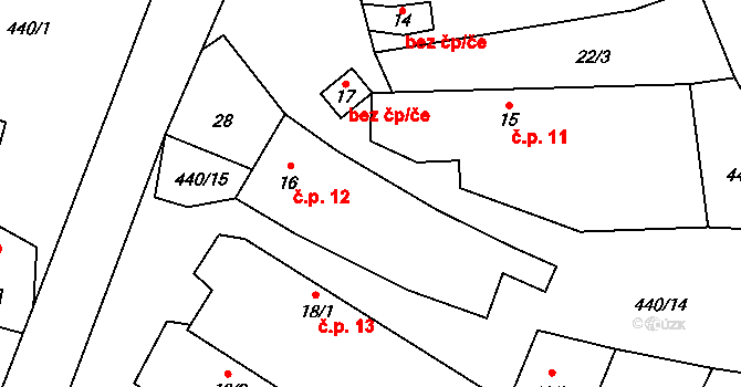 Kracovice 12, Stařeč na parcele st. 16 v KÚ Kracovice, Katastrální mapa