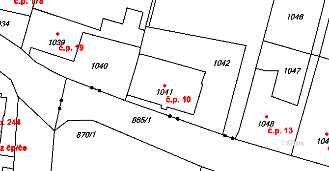 Pudlov 10, Bohumín na parcele st. 1041 v KÚ Pudlov, Katastrální mapa