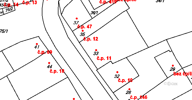 Holásky 11, Brno na parcele st. 33 v KÚ Holásky, Katastrální mapa